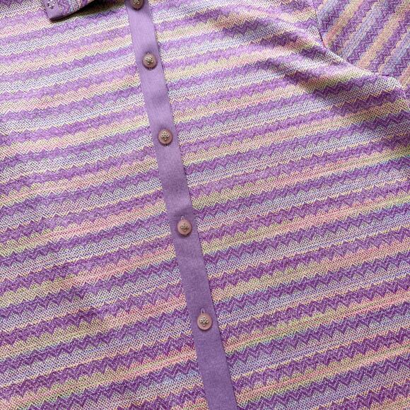 Purple Zigzag Metallic Stripe Knit Button Up Rhinestone Collar, Size XL - Picture 5 of 8